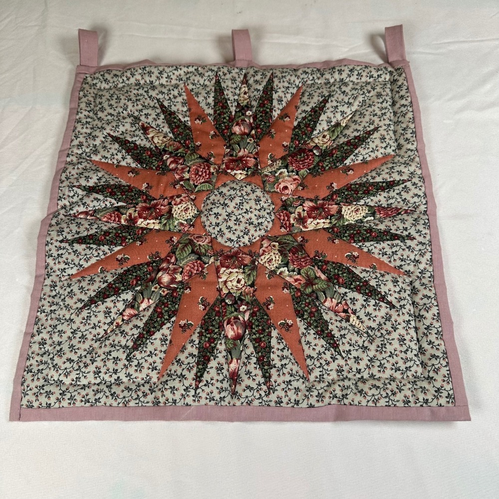 Handmade Quilted Wall Hanging Mariners Star Sunburst Floral Patchwork 14.5x14.5